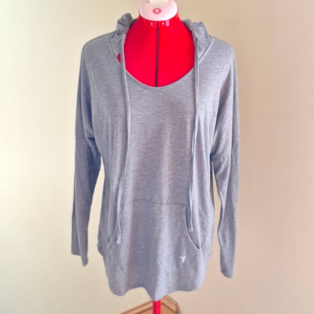 Old Navy Grey Pull-Over  Hooded Long Sleeve Tee Size L Go Dry